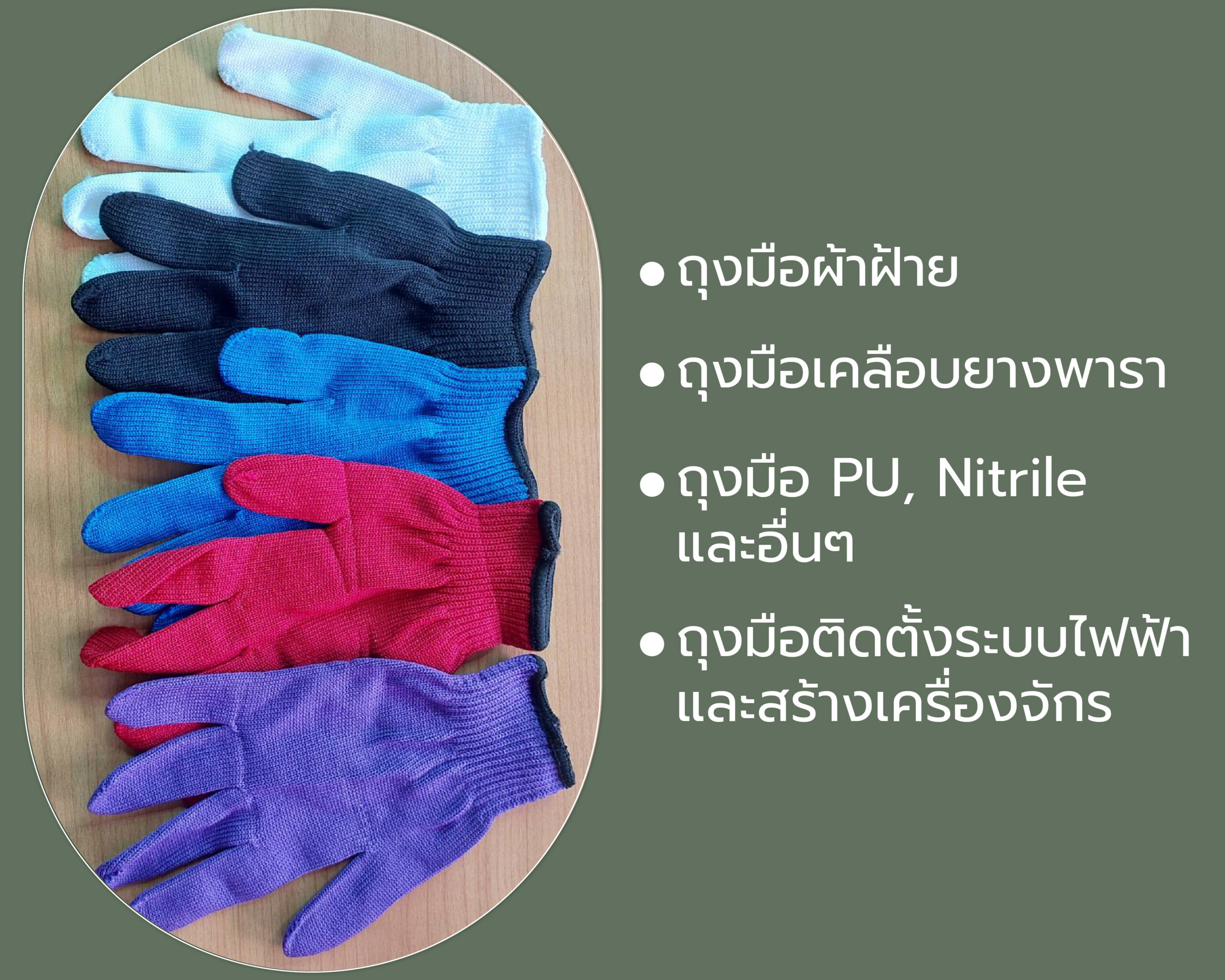 ถุงมือผ้าฝ้าย/ถุงมือเคลือบยางพารา/ถุงมือPU,Nitrile,อื่นๆ/ถุงมือติดตั้งระบบไฟฟ้าและสร้างเครื่องจักร